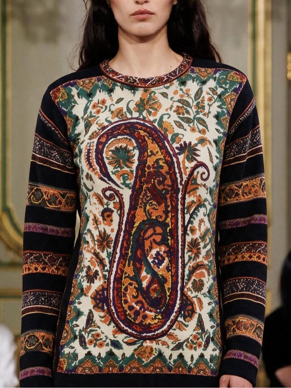 Jean Paul Gaultier Maille Vintage 100% Virgin Wool Paisley Tapestry Sweater